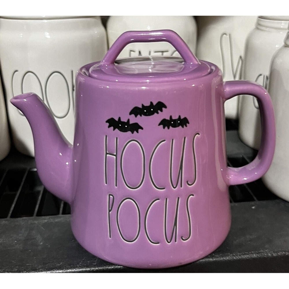 NEW Rae Dunn HOCUS POCUS TEAPOT Purple Halloween Online exclusive Bats